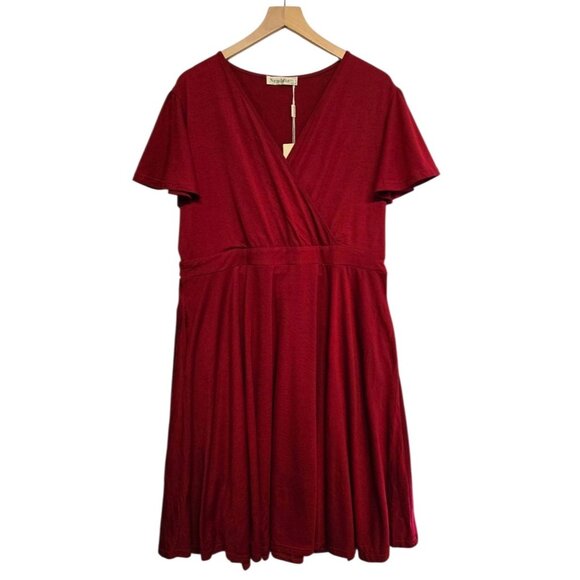 Nemidor Women Plus Size 18 Burgundy Surplice V Neck Dress Flutter Sleeve Classic - Picture 2 of 7